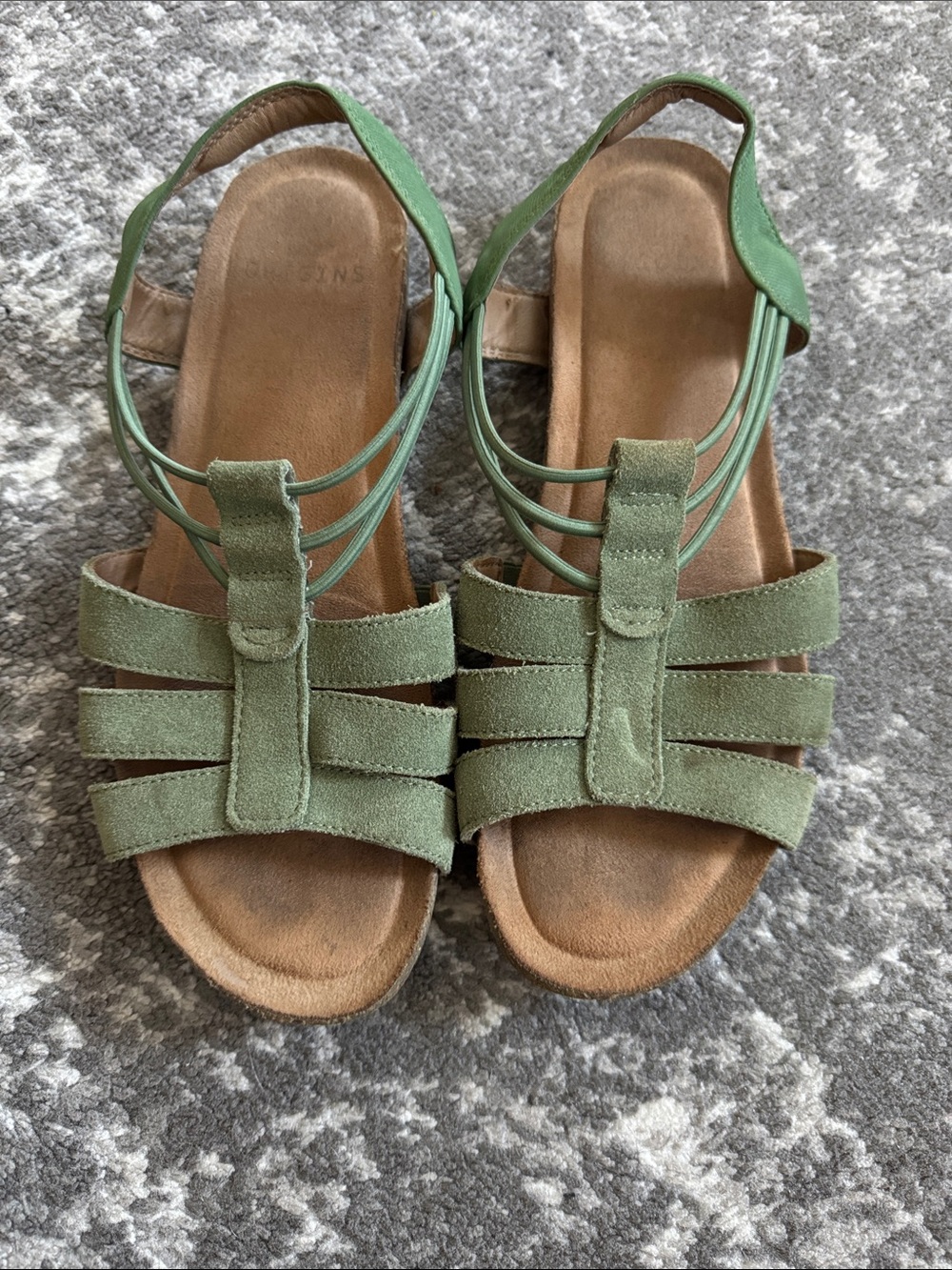 Earth Origins Olive Green Multi-Strap Suede Slingback Sandals